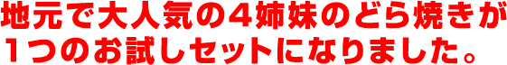 地元で大人気の4姉妹のどら焼きが1つのお試しセットになりました。